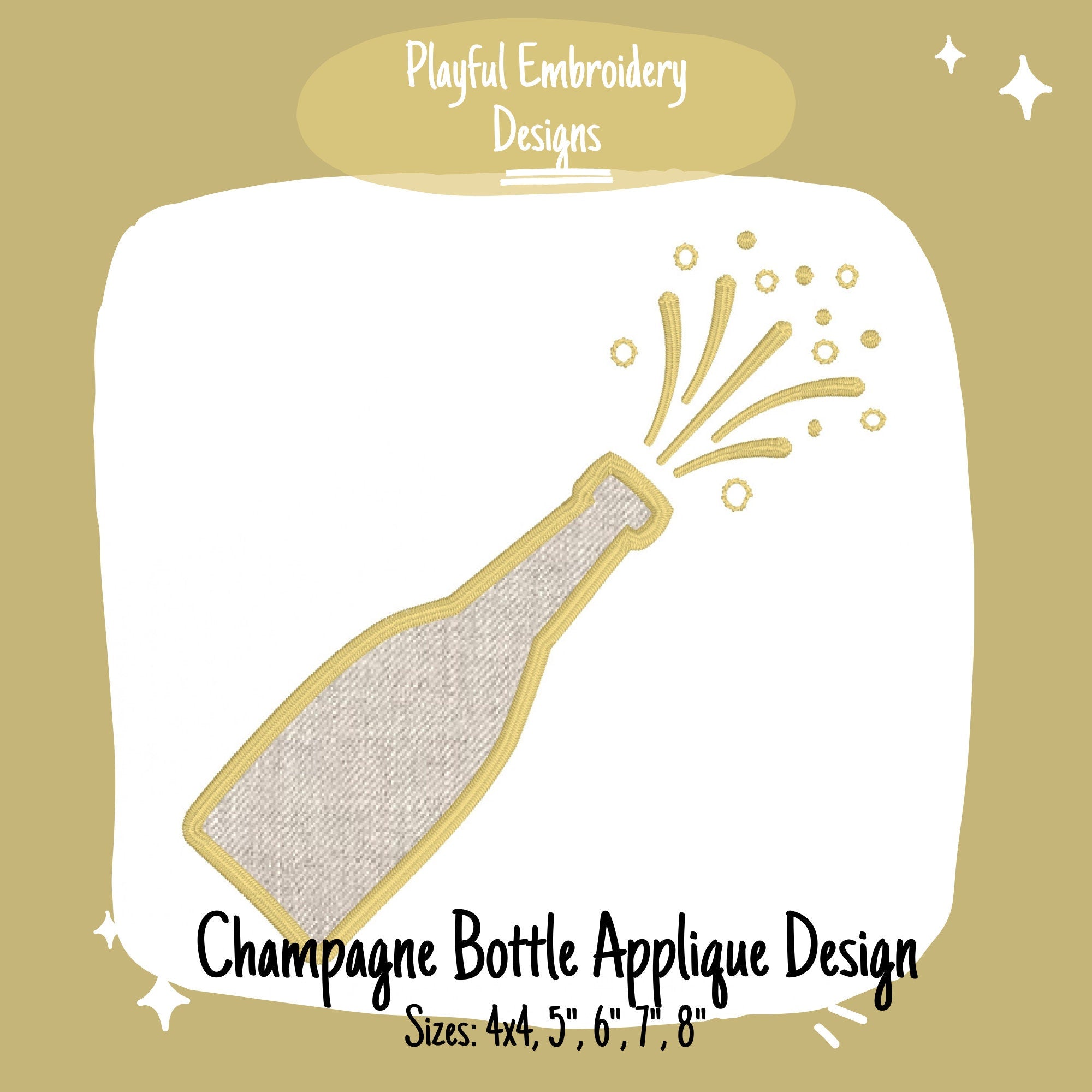 Popped Champagne Bottle Applique Machine Embroidery Design, New Years Applique Embroidery Design, Popped Tops Embroidery Design