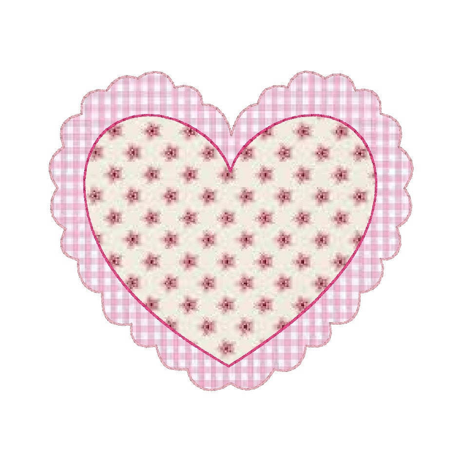Scalloped Heart Bean Stitch Applique Design, Valentine's Applique Machine Embroidery Design, Valentine's Embroidery Design, Digital Download