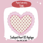 Scalloped Heart Bean Stitch Applique Design, Valentine's Applique Machine Embroidery Design, Valentine's Embroidery Design, Digital Download
