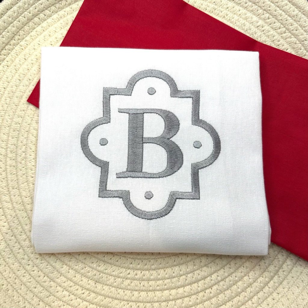 Quatrefoil Satin Stitch Monogram Frame, The Liza Monogram Frame, French Monogram Machine Embroidery, Satin Stitch Monogram Frame