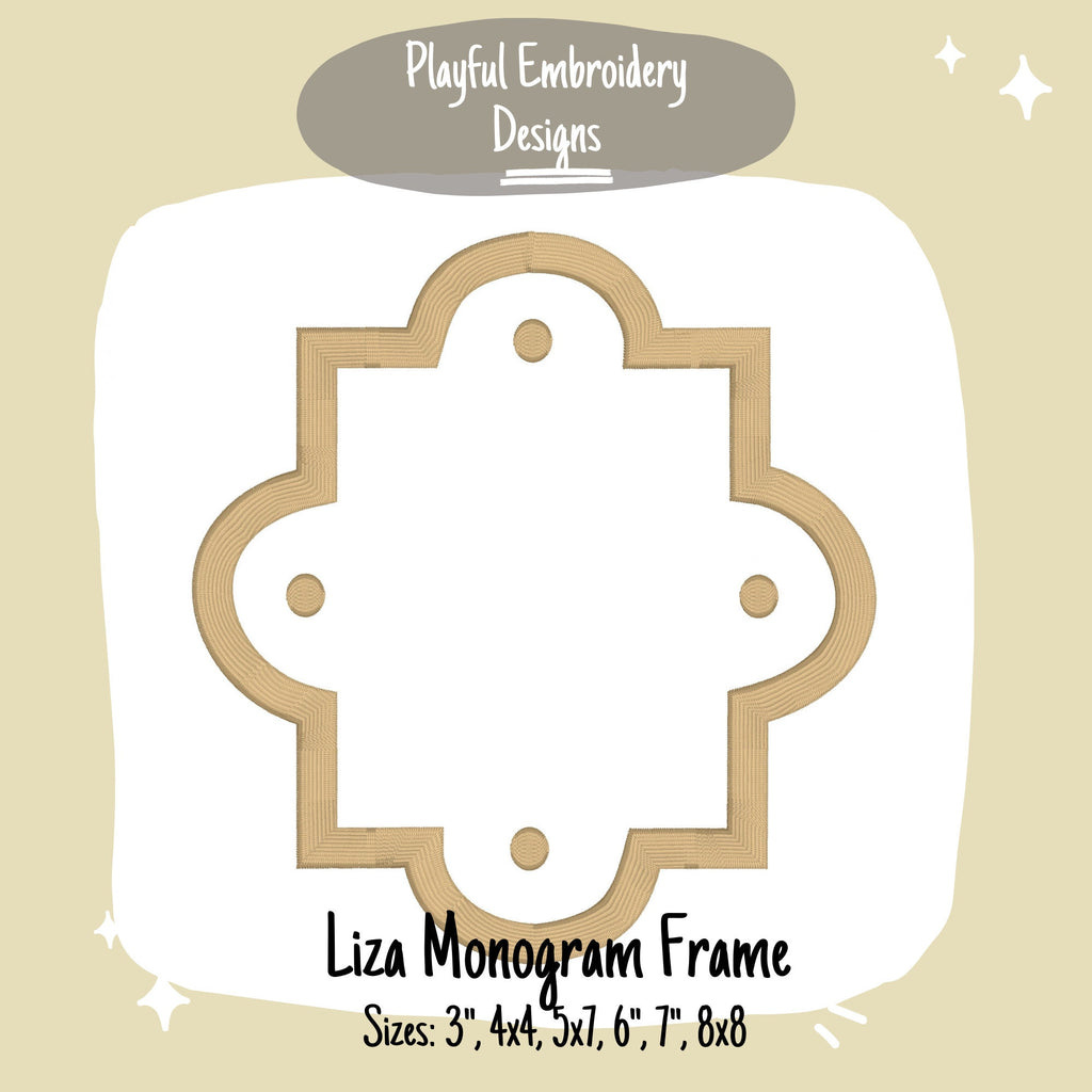 Quatrefoil Satin Stitch Monogram Frame, The Liza Monogram Frame, French Monogram Machine Embroidery, Satin Stitch Monogram Frame