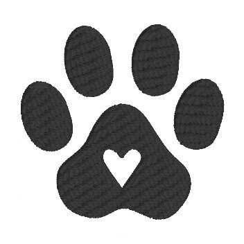Dog Paw Print with Heart Machine Embroidery Design, Heart Fill Stitched Dog Paw Embroidery Design, Valentine's Dog Design