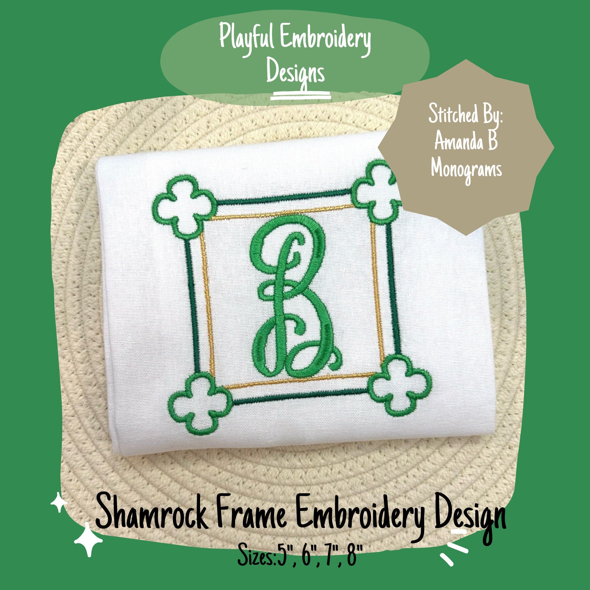 Shamrock Monogram Frame Machine Embroidery Design, St. Patrick's Day Frame, Irish Monogram Frame Design