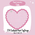 In The Hoop Scalloped Heart Tag Machine Embroidery Design, Heart ITH Bag Tag Design, Satin Stitch Heart Tag, Valentine's ITH Design