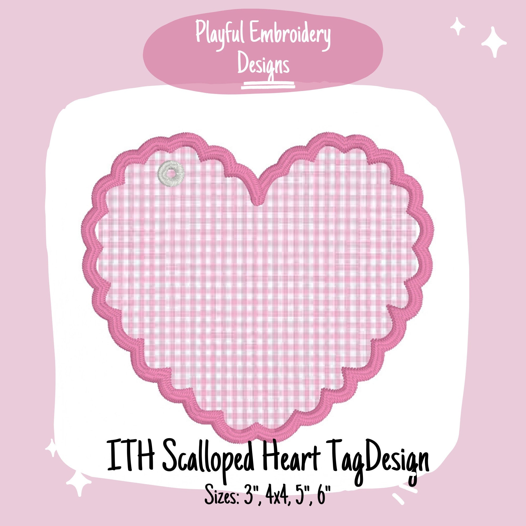 In The Hoop Scalloped Heart Tag Machine Embroidery Design, Heart ITH Bag Tag Design, Satin Stitch Heart Tag, Valentine's ITH Design