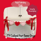 In The Hoop Scalloped Heart Banner Machine Embroidery Design, ITH Scalloped Heart Banner Design, ITH Valentine Banner