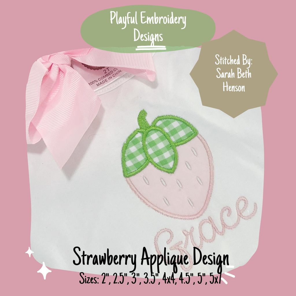 Strawberry Applique Machine Embroidery Design, Simple Strawberry Embroidery Design, Spring Strawberry Embroidery, Fruit Applique Design