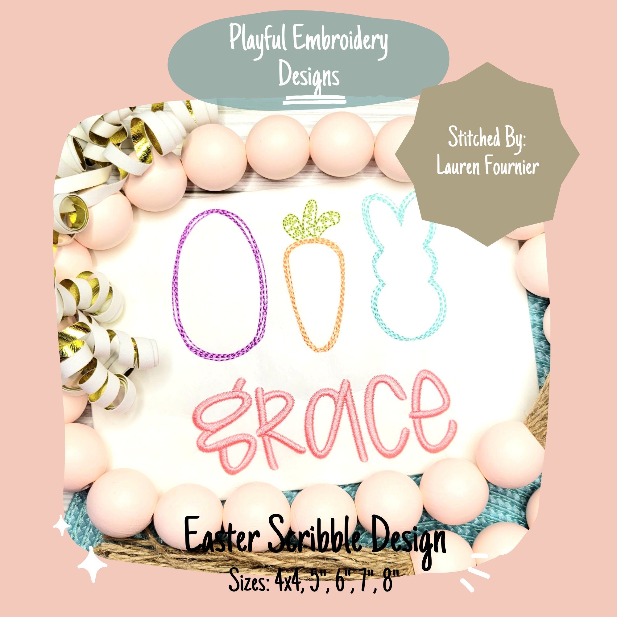 Easter Egg Carrot Bunny Scribble Machine Embroidery Design, Easter Scribble Design, Quick Stitch Easter Design