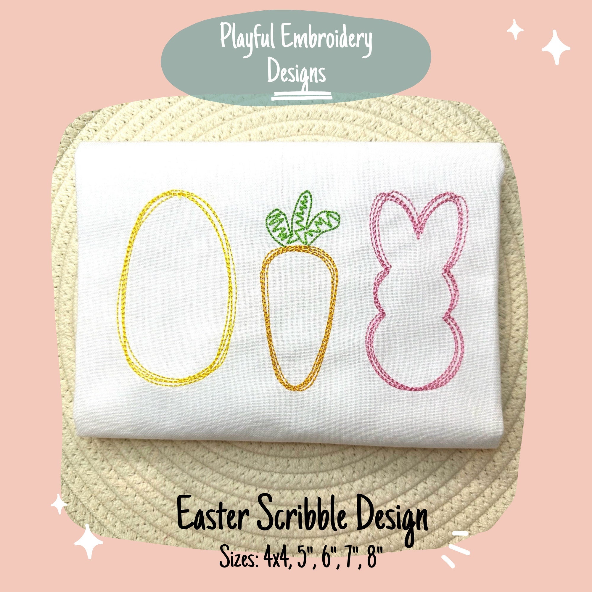 Easter Egg Carrot Bunny Scribble Machine Embroidery Design, Easter Scribble Design, Quick Stitch Easter Design