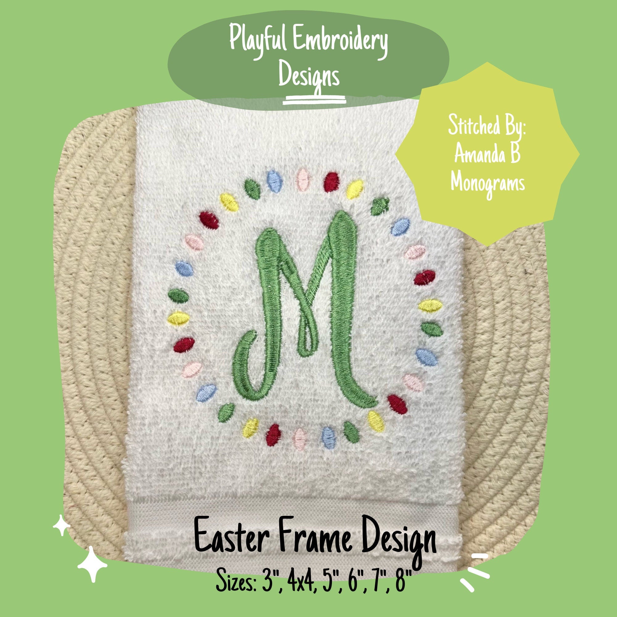 Easter Egg Monogram Frame Machine Embroidery Design, 4x4, 5x7, 6x10, 8x8, Easter Monogram Frame Design