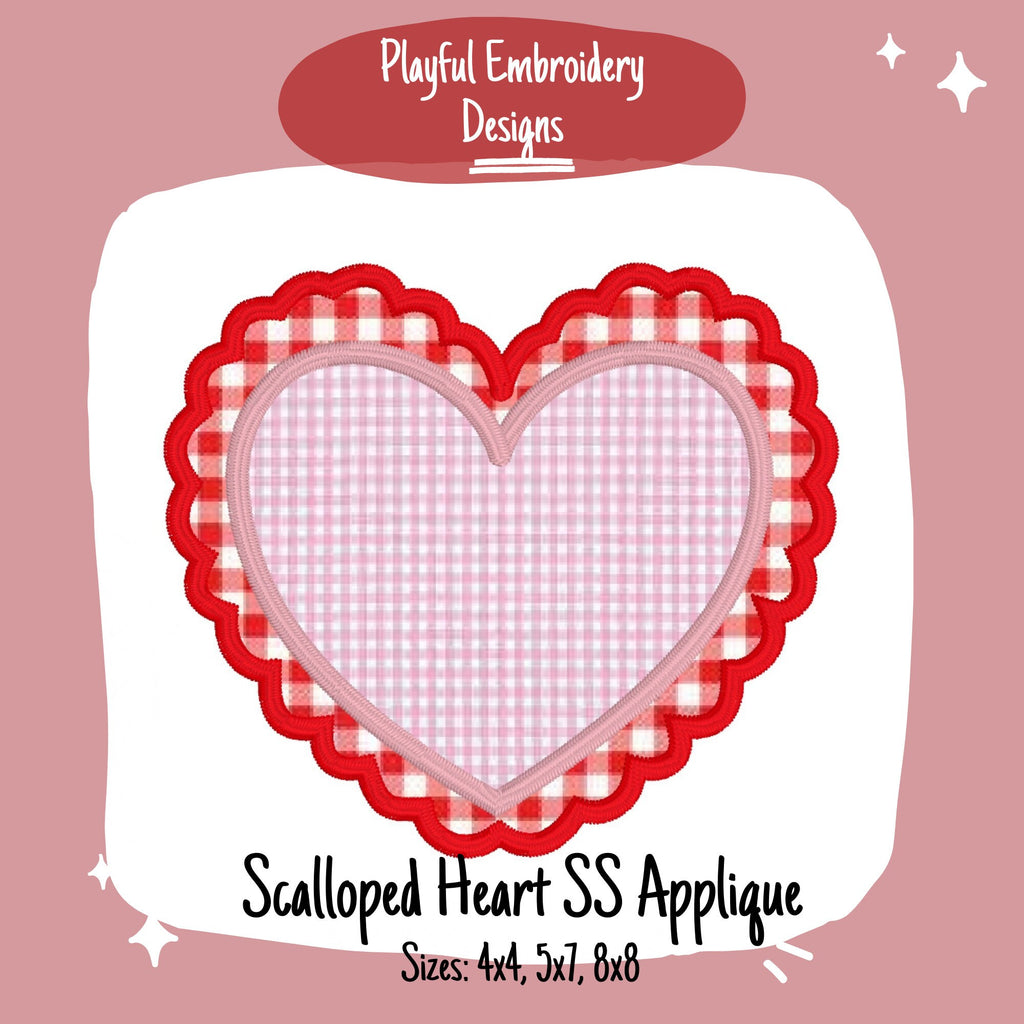 Scalloped Heart Satin Stitch Applique Design, Valentine's Applique Machine Embroidery Design