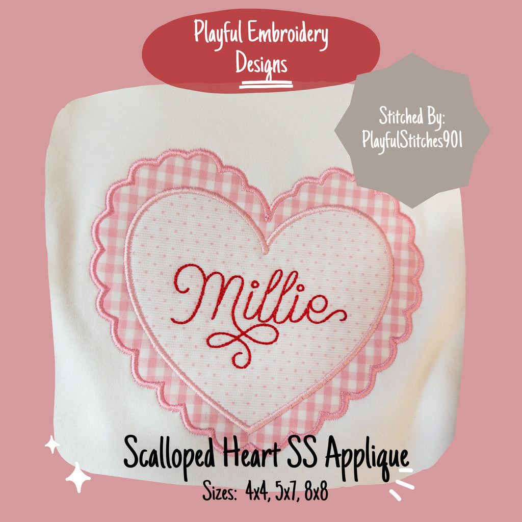Scalloped Heart Satin Stitch Applique Design, Valentine's Applique Machine Embroidery Design