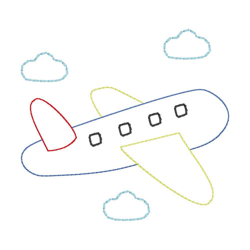 Airplane Machine Embroidery Design, Bean Stitch Airplane Design, Quick Stitch Plane Embroidery Design, Vintage Boy Embroidery Design