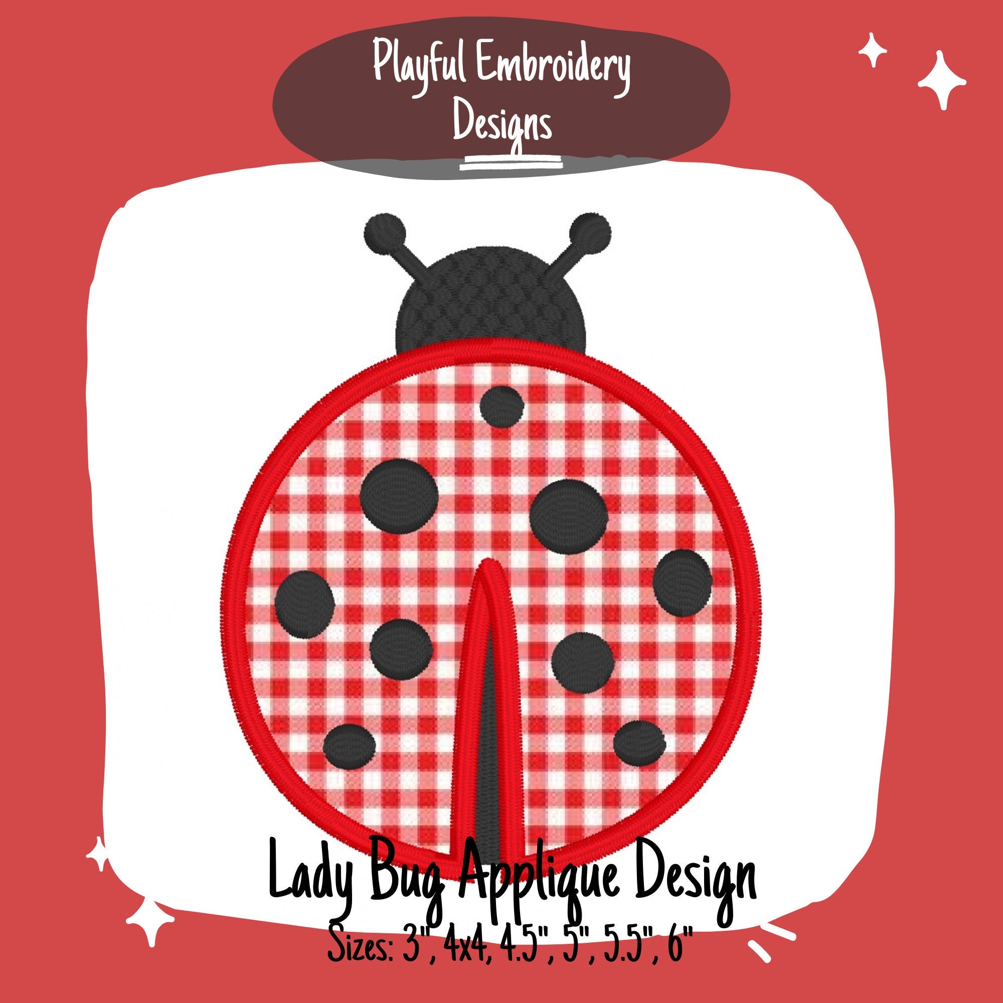 Ladybug Applique Machine Embroidery Design, Satin Stitch Applique Ladybug Embroidery Design