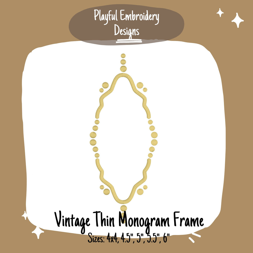 Vintage Inspired Thin Monogram Frame Machine Embroidery Design, 5x7, Vintage Inspired Monogram Frame Design, Satin Stitch Monogram Frame