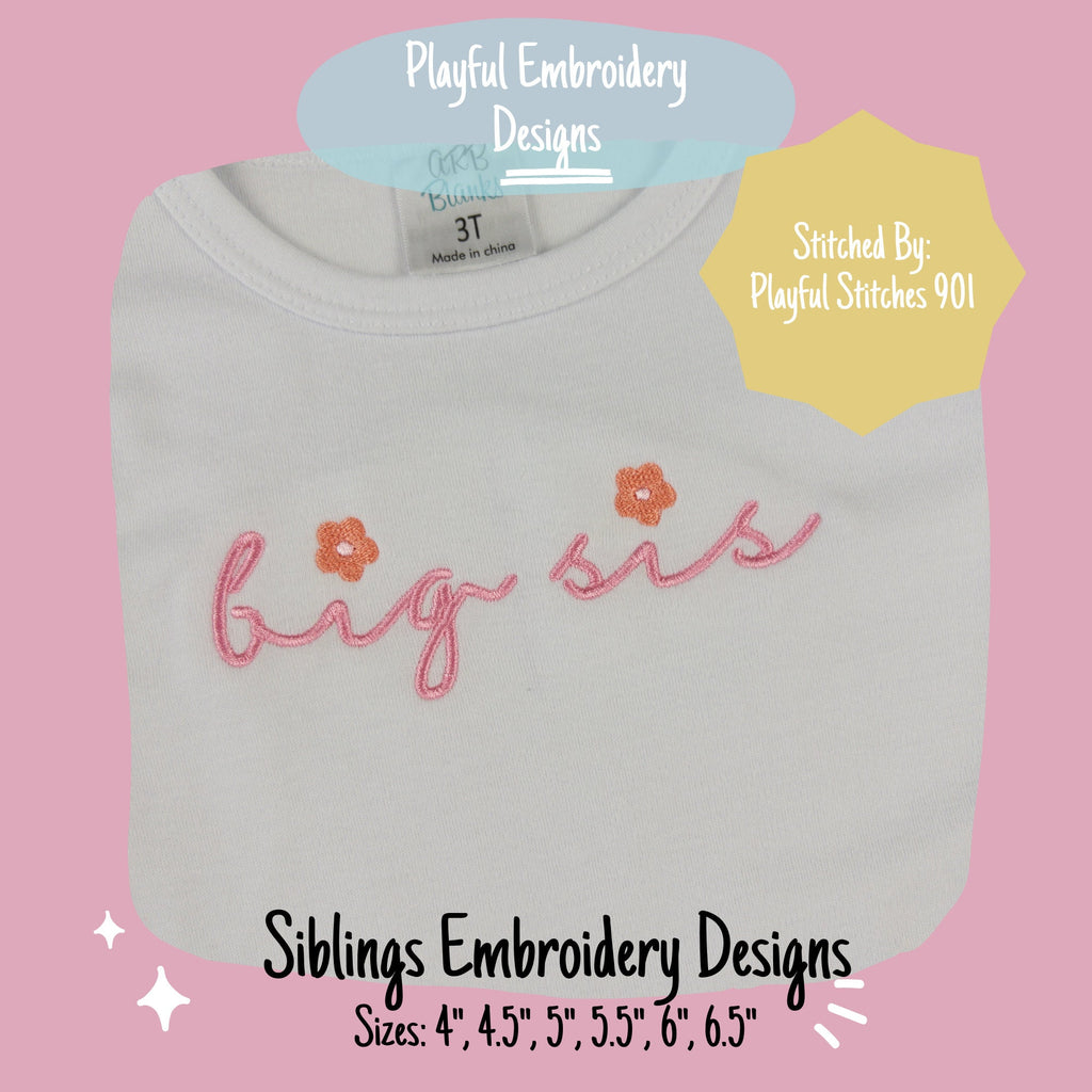 Sibling Bundle Machine Embroidery Design, Satin Stitch Design, Embroidery Design, Big Brother Embroidery Design, Big Sister Design