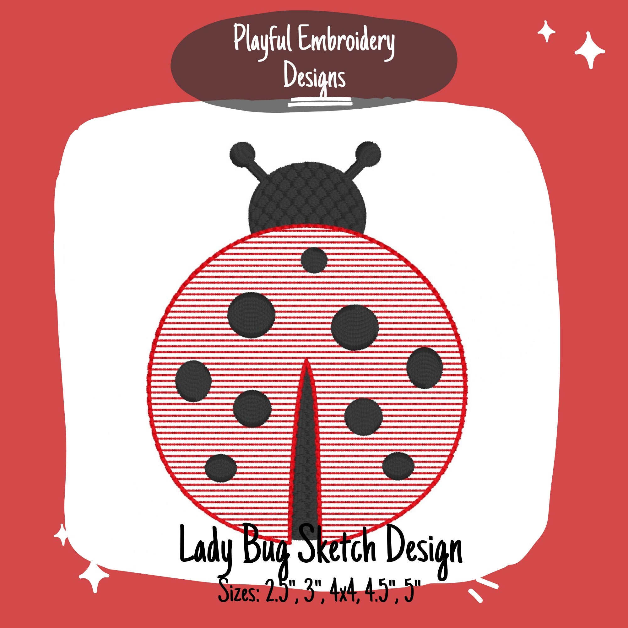 Ladybug Sketch Machine Embroidery Design, Sketch Ladybug Embroidery Design, Spring Bug Embroidery Design, Lady Bug Design
