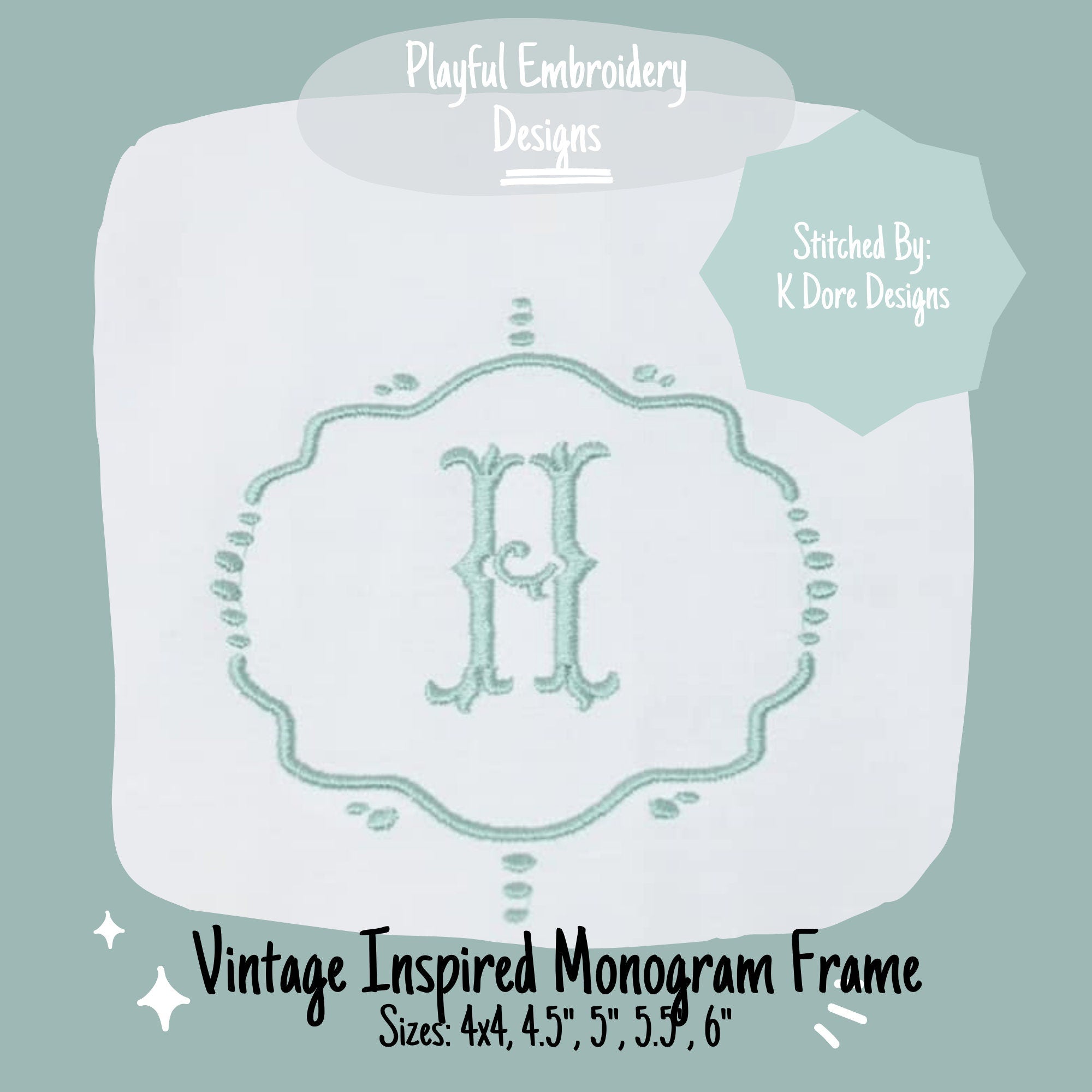 Satin Stitch Fancy Monogram Frame for Machine Embroidery, Wide monogram Frame, Vintage Inspired Monogram Frame Design