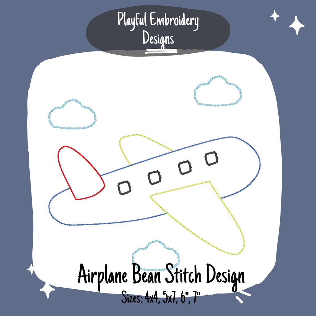 Airplane Machine Embroidery Design, Bean Stitch Airplane Design, Quick Stitch Plane Embroidery Design, Vintage Boy Embroidery Design