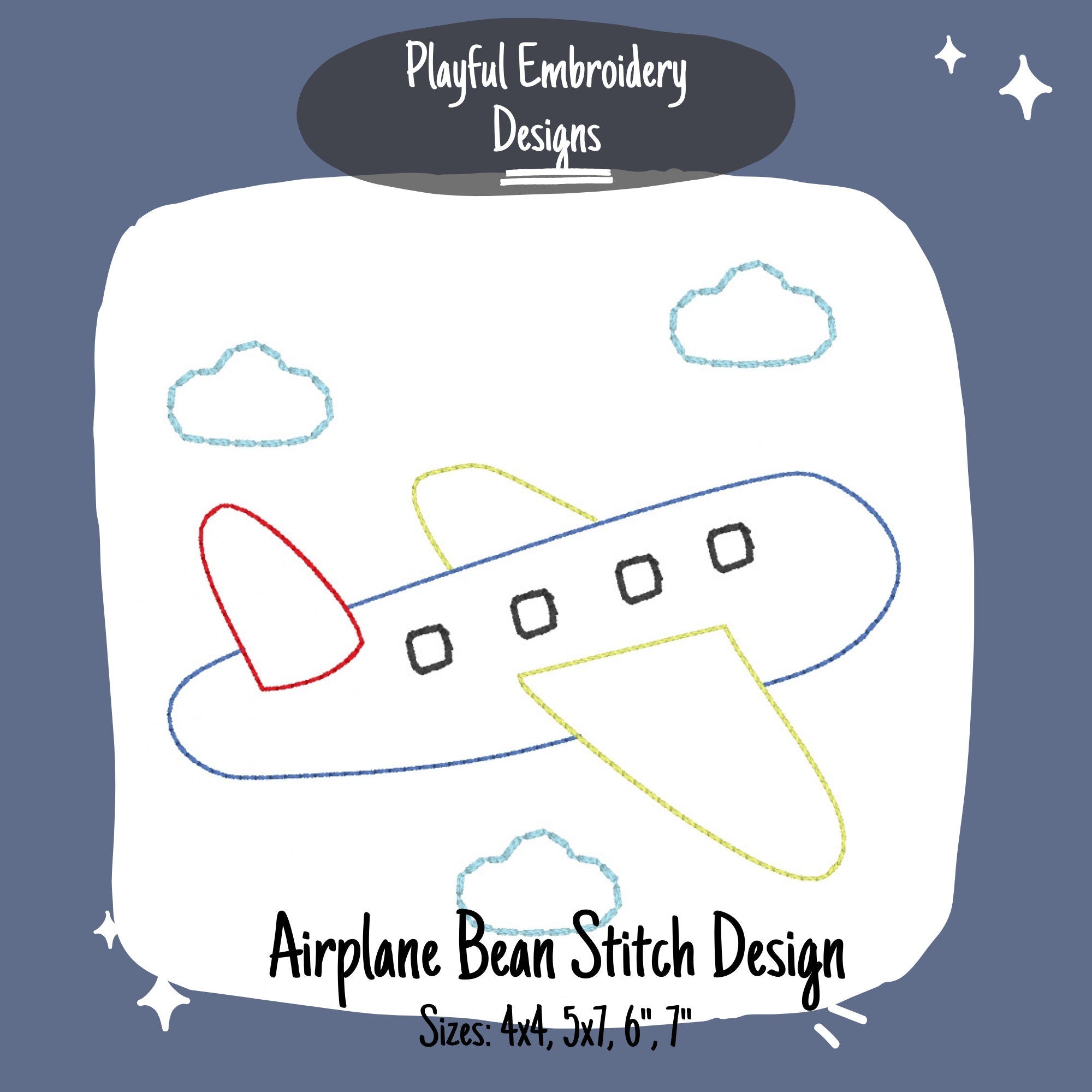 Airplane Machine Embroidery Design, Bean Stitch Airplane Design, Quick Stitch Plane Embroidery Design, Vintage Boy Embroidery Design