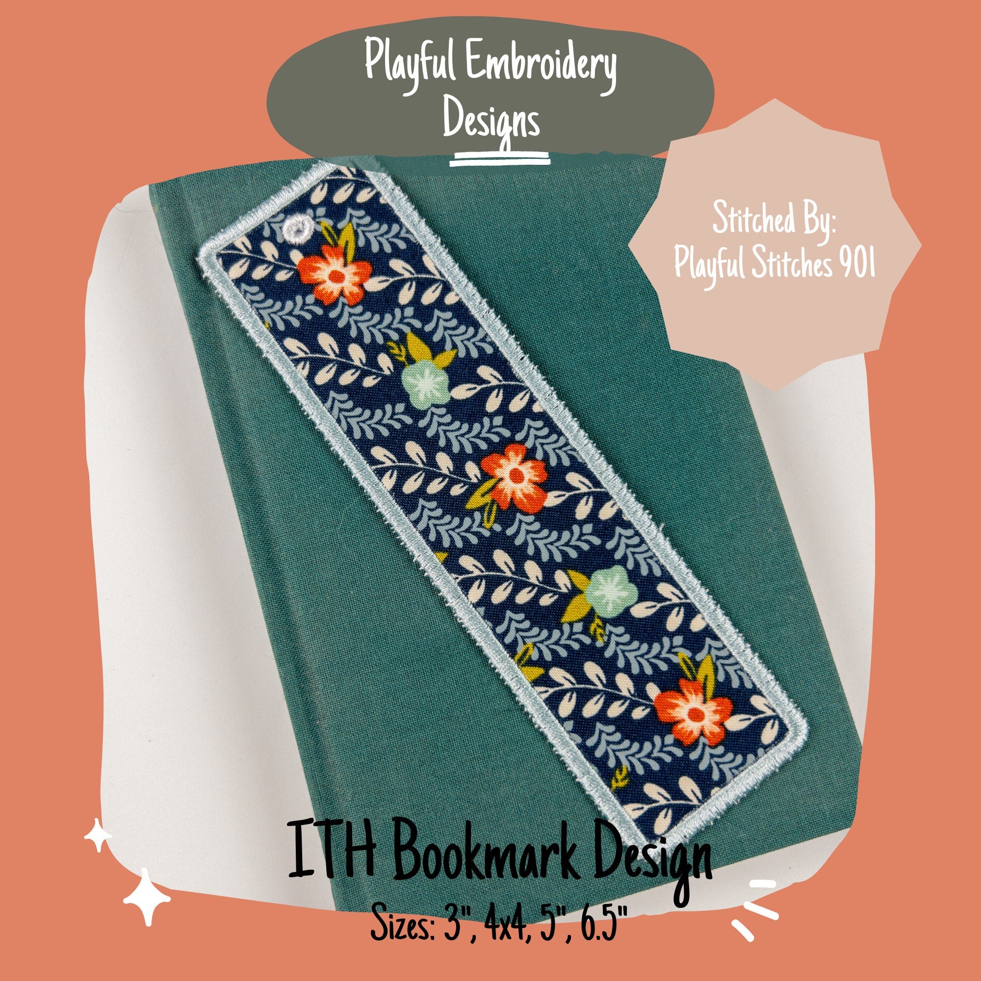 In The Hoop Bookmark Machine Embroidery Design, Simple ITH Bookmark, Rectangle Bookmark, 4x4, 5x7 hoop