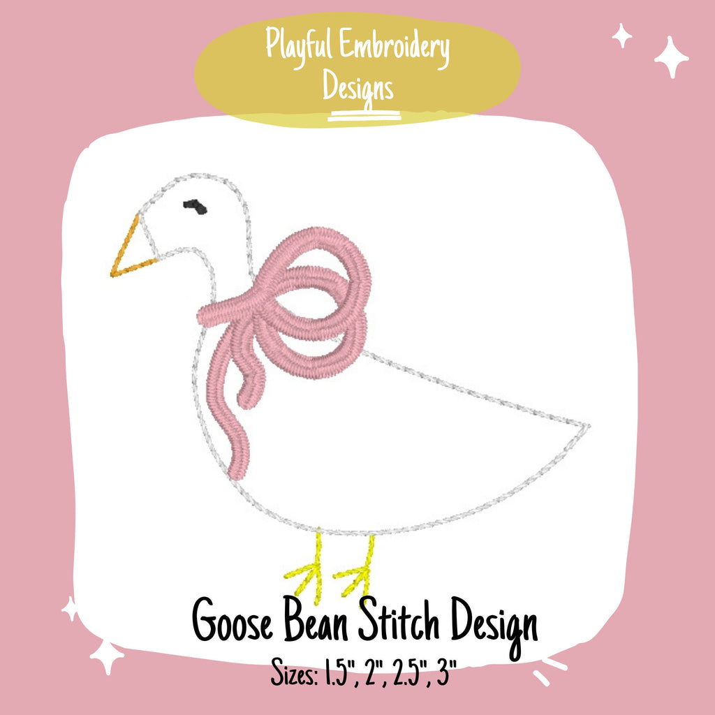 Goose Bean Stitch Machine Embroidery Design, Vintage Baby Embroidery Design, Vintage Goose Design, Girly Goose Design