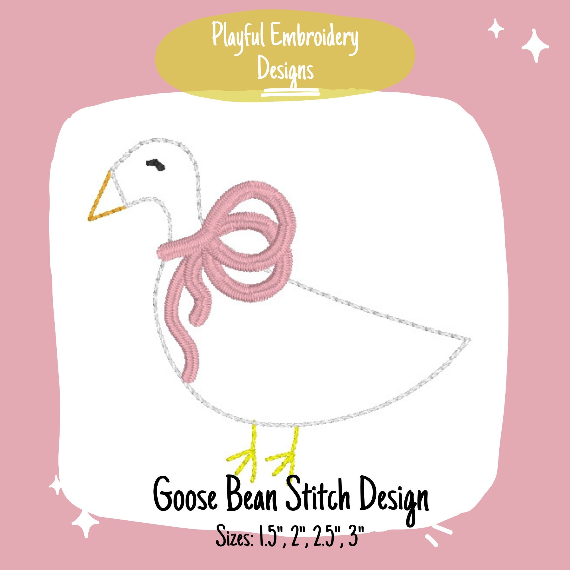 Goose Bean Stitch Machine Embroidery Design, Vintage Baby Embroidery Design, Vintage Goose Design, Girly Goose Design
