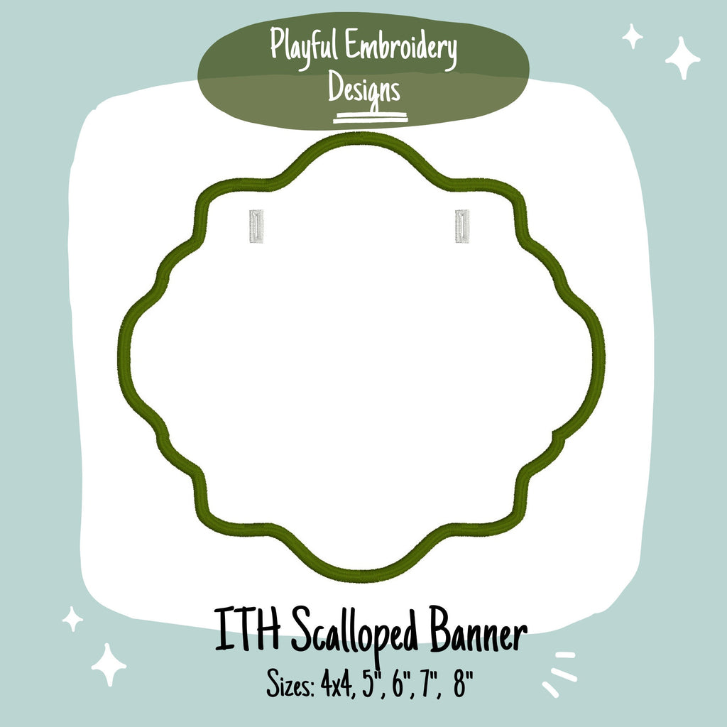 In The Hoop Scalloped Oval Banner Machine Embroidery Design, ITH Scalloped Oval Banner Design, ITH Birthday Banner, Make your own Banner
