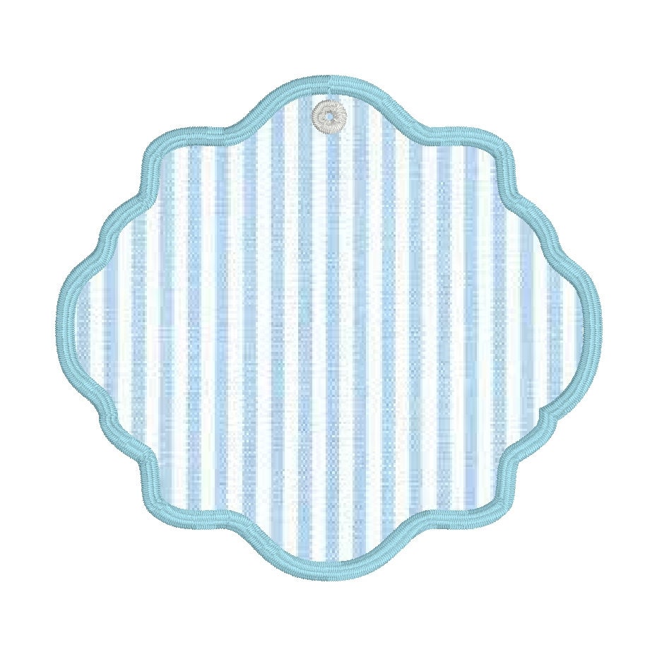 In The Hoop Scalloped Oval Bag Tag or Ornament Machine Embroidery Design, Simple ITH Bag Tag, Gift Tag, 4x4
