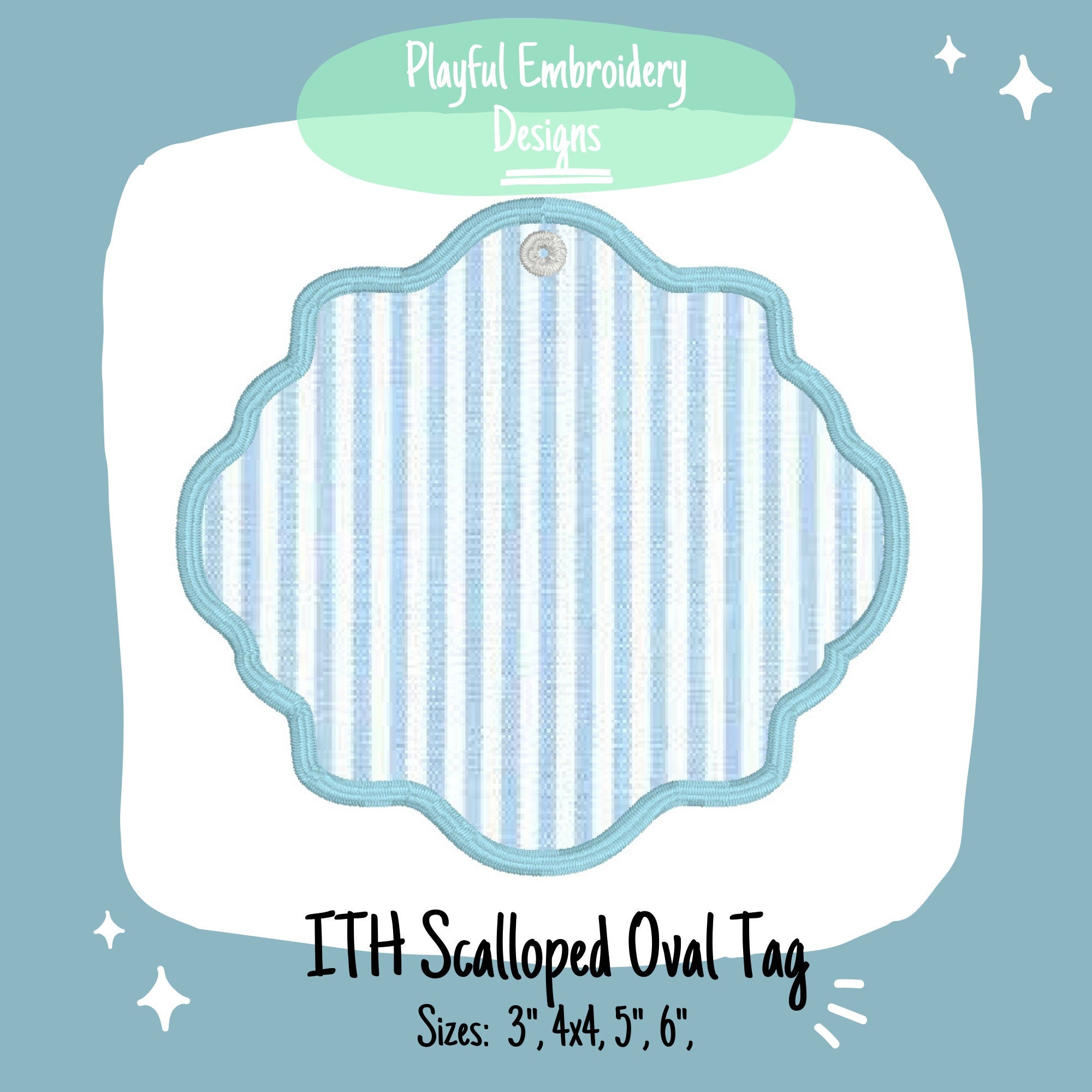 In The Hoop Scalloped Oval Bag Tag or Ornament Machine Embroidery Design, Simple ITH Bag Tag, Gift Tag, 4x4