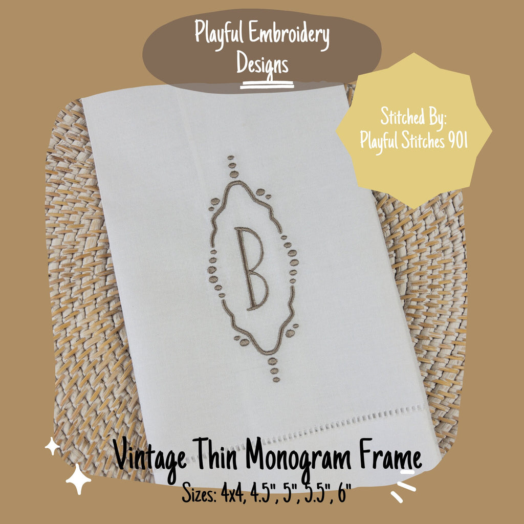 Vintage Inspired Thin Monogram Frame Machine Embroidery Design, 5x7, Vintage Inspired Monogram Frame Design, Satin Stitch Monogram Frame