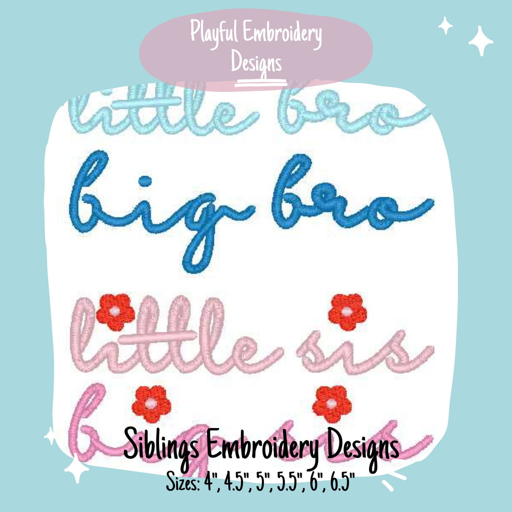 Sibling Bundle Machine Embroidery Design, Satin Stitch Design, Embroidery Design, Big Brother Embroidery Design, Big Sister Design