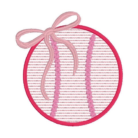 Girly Baseball Sketch Embroidery Design, Quick Stitch Baseball Embroidery Design, Sketch Baseball Design with Bow, Sports Embroidery