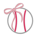 Baseball with Bow Embroidery Design, Quick Stitch Baseball Embroidery Design, Satin Stitch Baseball Design