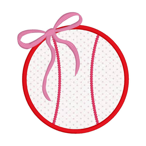 Baseball Satin Stitch Applique Design, Quick Stitch Baseball Embroidery Design, Satin Stitch Baseball with Bow Design