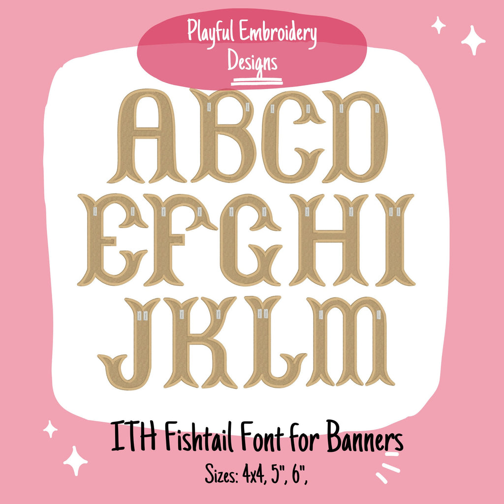 In The Hoop Fishtail Font for Machine Embroidery Design, ITH Satin Stitch Banner Font, ITH Fishtail Font for Banners, ITH Satin Stitch Font