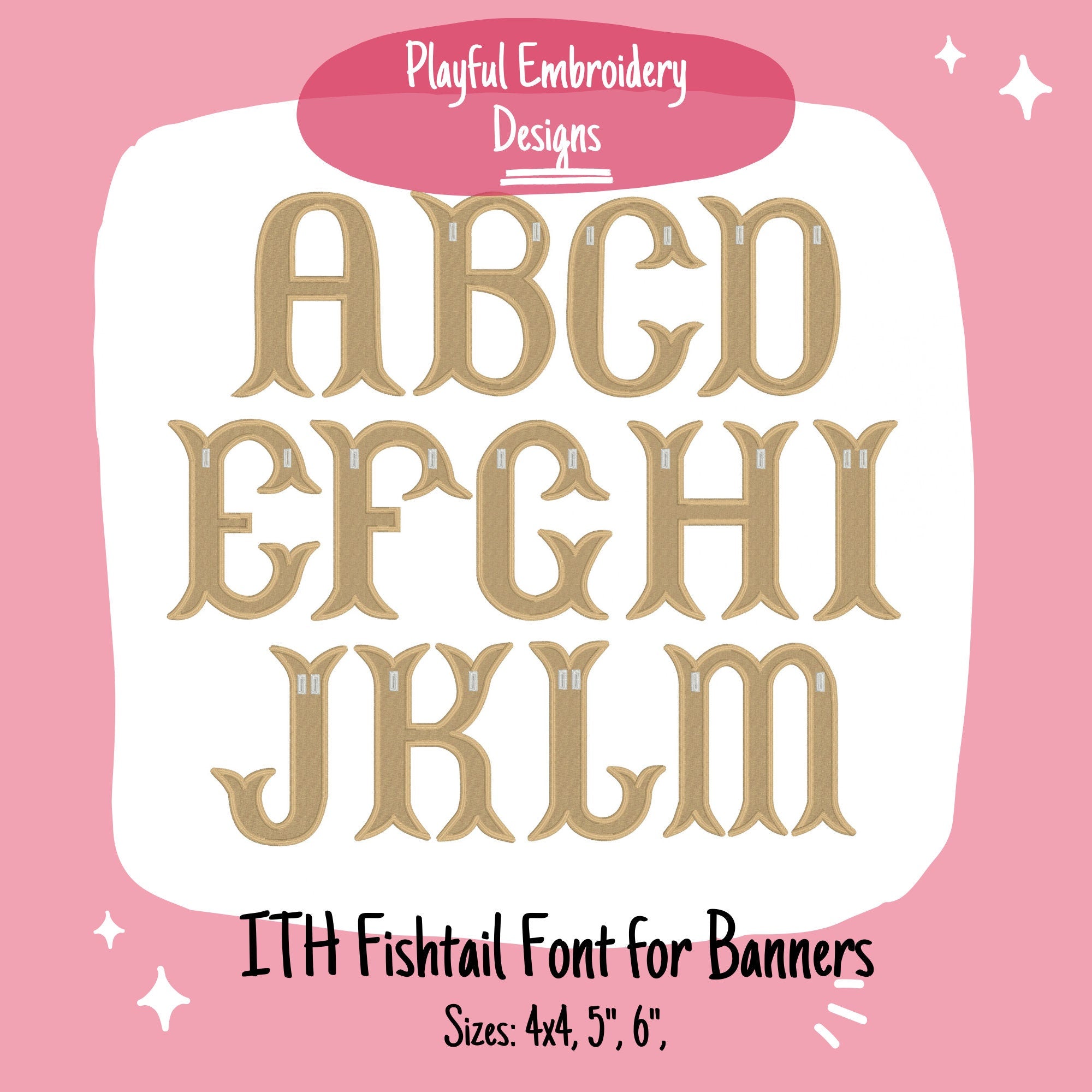 In The Hoop Fishtail Font for Machine Embroidery Design, ITH Satin Stitch Banner Font, ITH Fishtail Font for Banners, ITH Satin Stitch Font