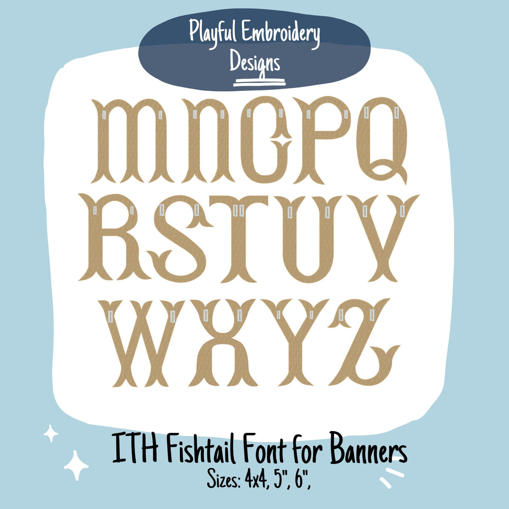 In The Hoop Fishtail Font for Machine Embroidery Design, ITH Banner Font, ITH Fishtail Font for Banners