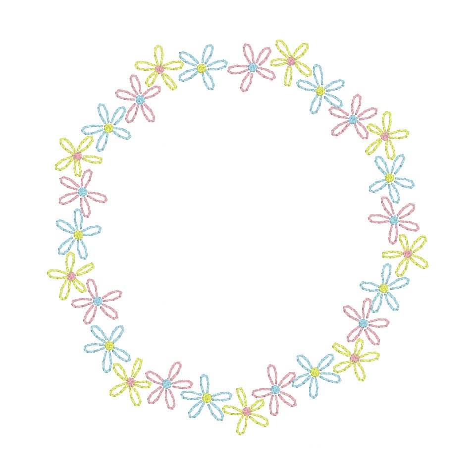 Daisy Circle Frame Machine Embroidery Design, Floral Frame Embroidery Design, Flower Frame Embroidery Design, Vintage Inspired Floral Frame