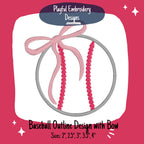 Baseball with Bow Embroidery Design, Quick Stitch Baseball Embroidery Design, Satin Stitch Baseball Design