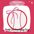 Baseball Satin Stitch Applique Design, Quick Stitch Baseball Embroidery Design, Satin Stitch Baseball with Bow Design