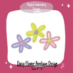 Three Daisy Flower Applique Design, Daisy Applique Machine Embroidery Design, Satin Stitch Floral Applique Design