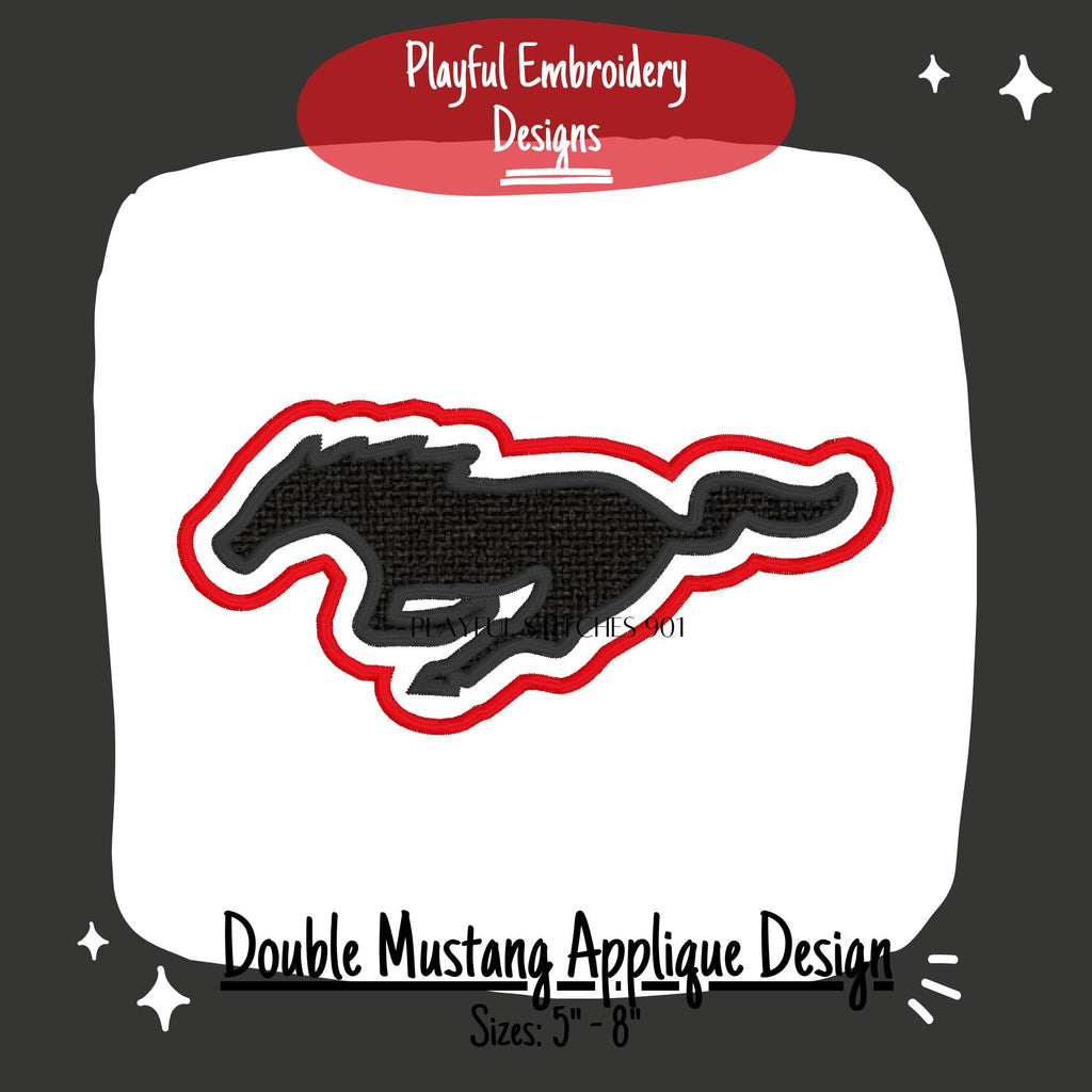 Mustang Double Applique Machine Embroidery Design, Mustang Applique Design, Mustang Mascot Spirit Embroidery Design