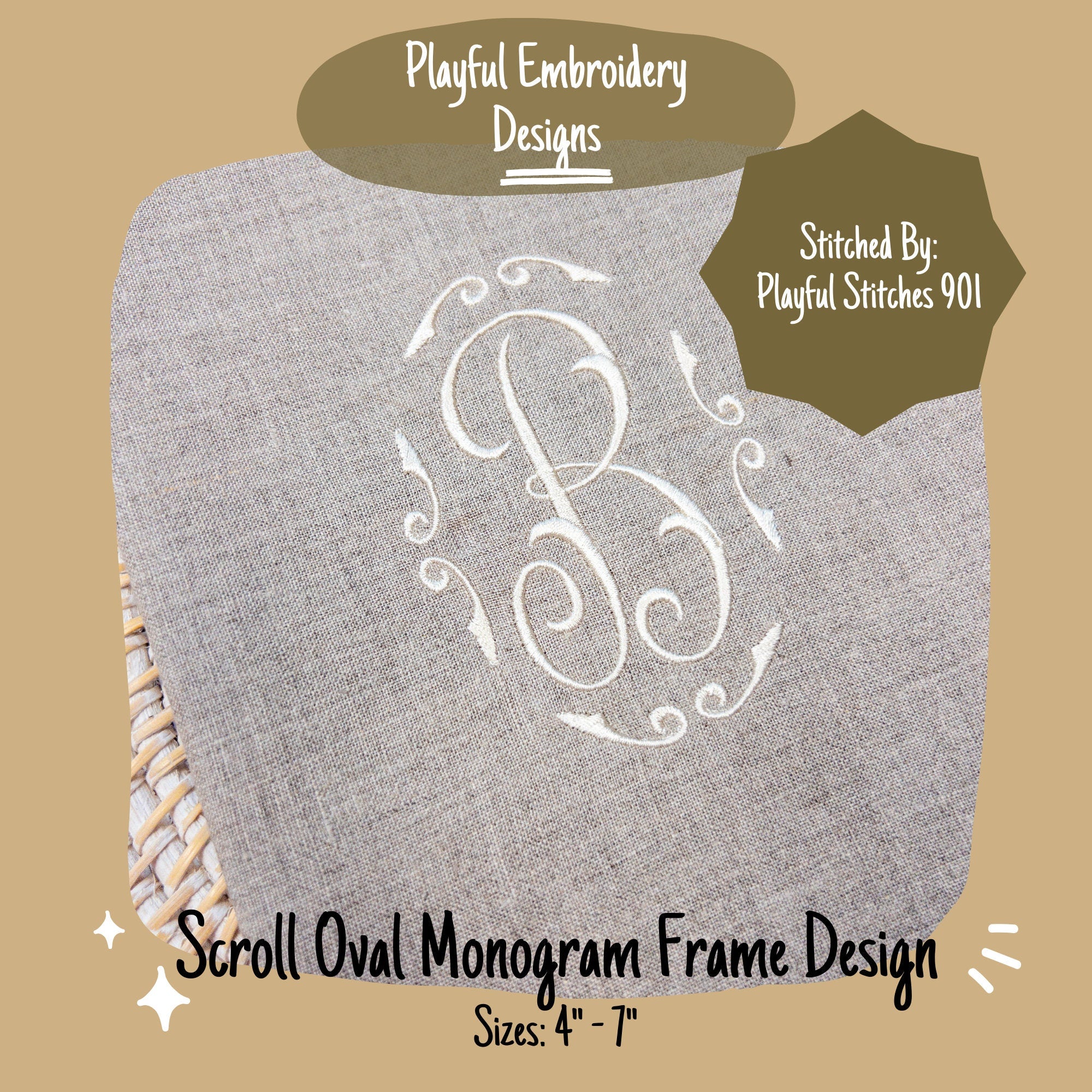 Oval Scroll Monogram Frame Design, Oval Monogram Frame for Machine Embroidery