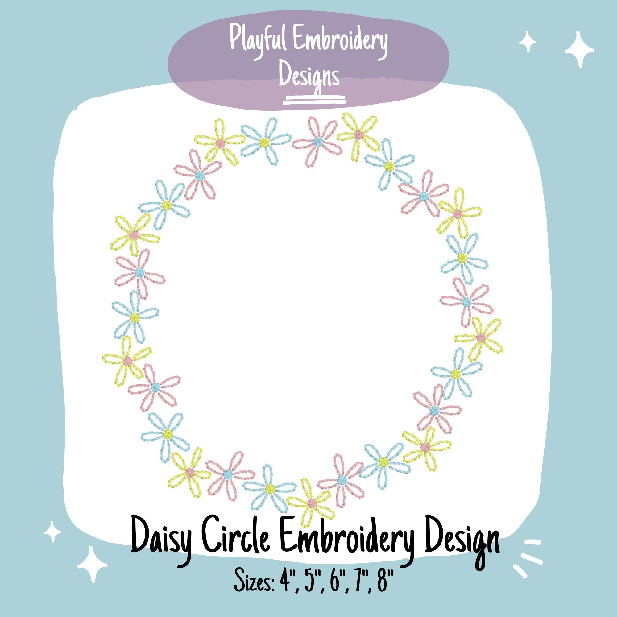 Daisy Circle Frame Machine Embroidery Design, Floral Frame Embroidery Design, Flower Frame Embroidery Design, Vintage Inspired Floral Frame
