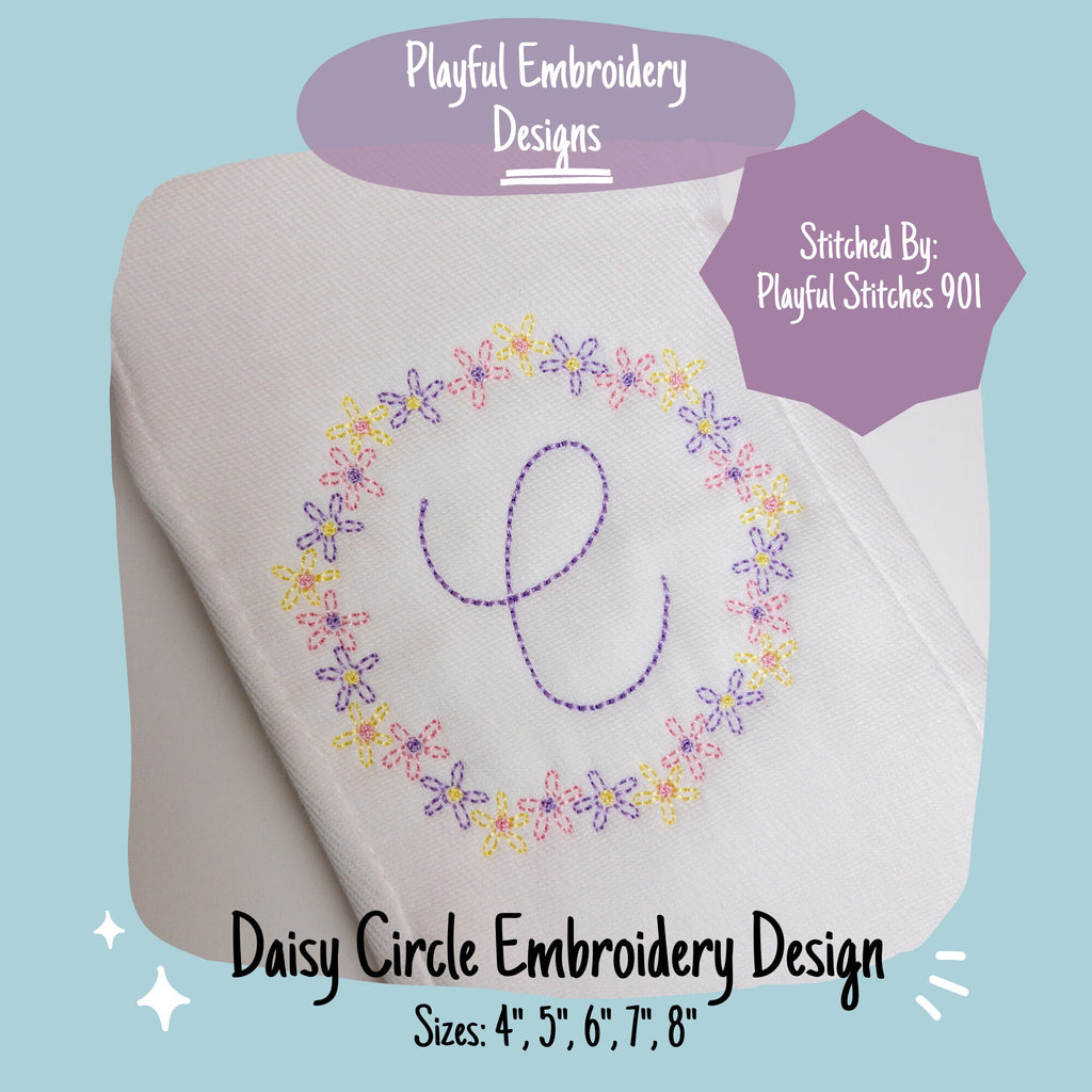 Daisy Circle Frame Machine Embroidery Design, Floral Frame Embroidery Design, Flower Frame Embroidery Design, Vintage Inspired Floral Frame