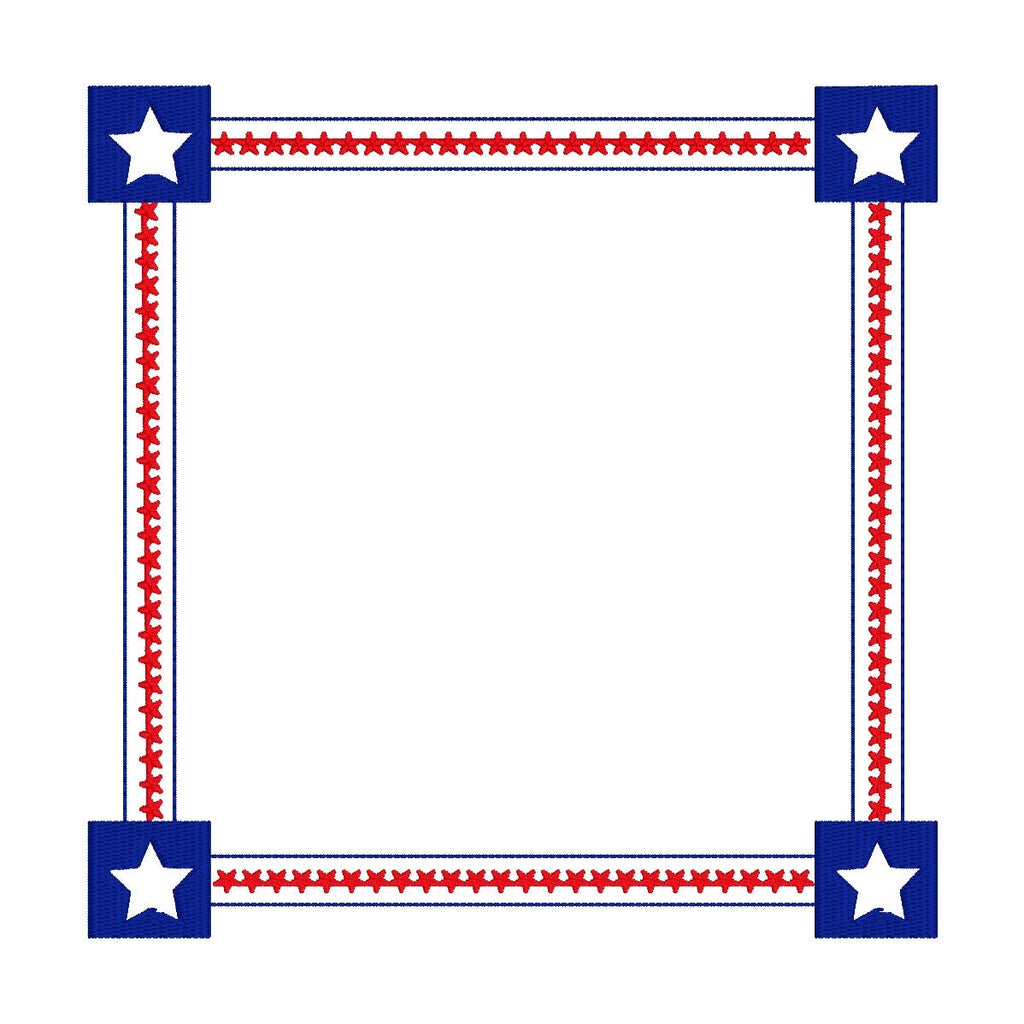Stars and Stripes Square Monogram Frame Design, Patriotic Monogram Frame for Machine Embroidery, Star Square Frame Design