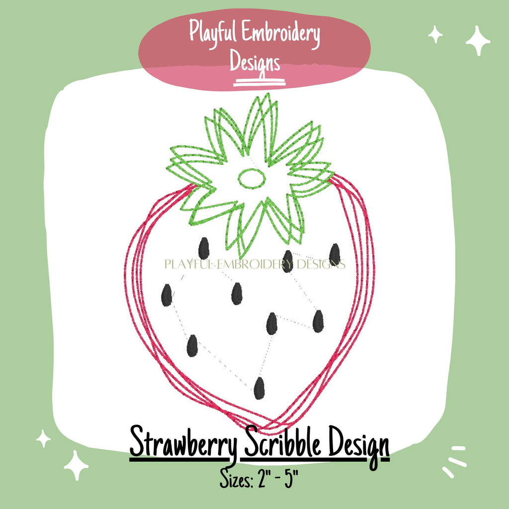Strawberry Scribble Embroidery Design, Quick Stitch Strawberry Doodle Machine Embroidery Design, Strawberry Design, Scribble Fruit Design