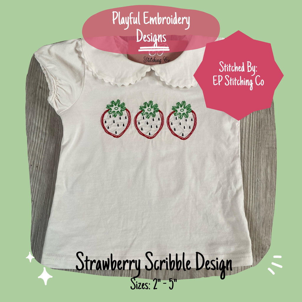 Strawberry Scribble Embroidery Design, Quick Stitch Strawberry Doodle Machine Embroidery Design, Strawberry Design, Scribble Fruit Design