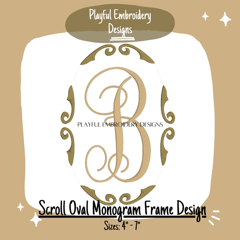 Oval Scroll Monogram Frame Design, Oval Monogram Frame for Machine Embroidery